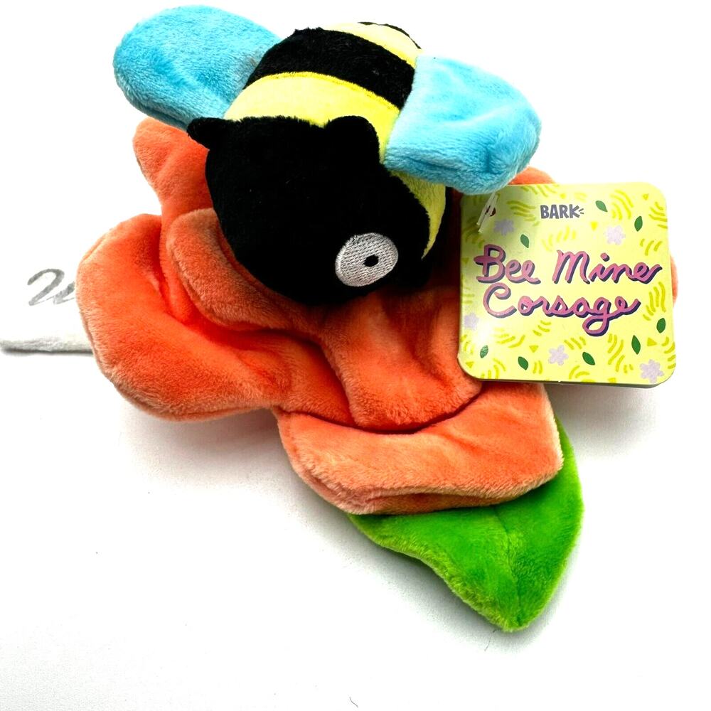 BARK BOX | NEW Bee Mine Corsage Medium Plush Wearable Dog Toy Crinkle Squeaker